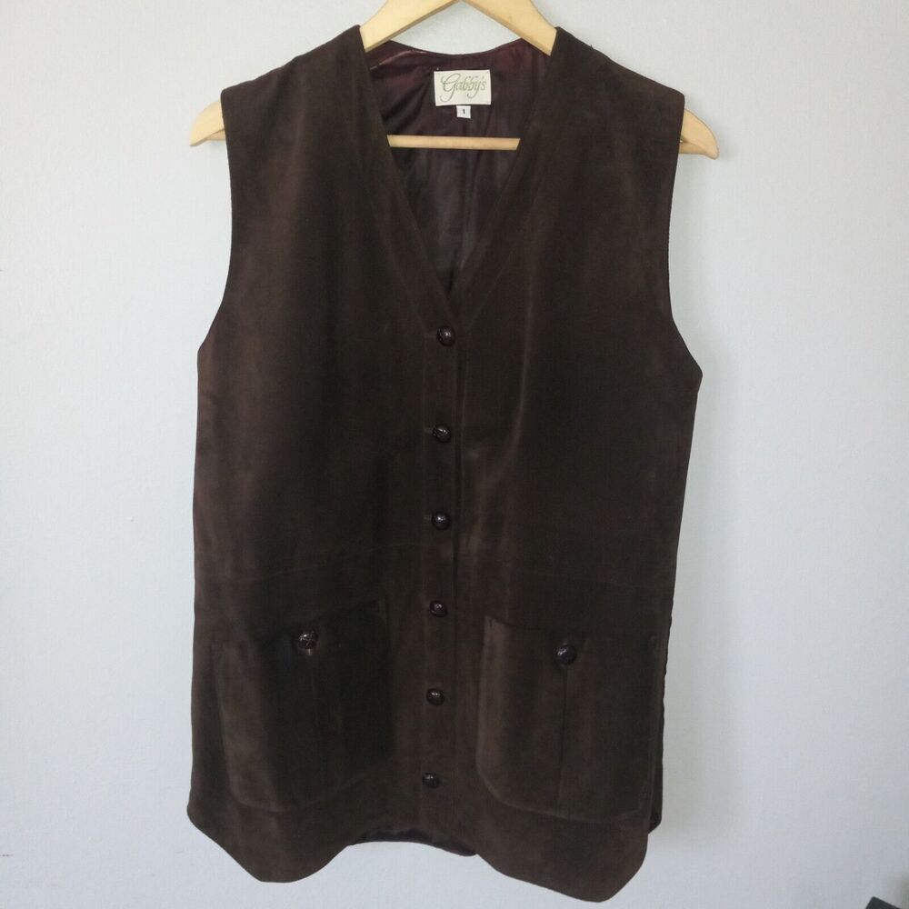 Gabbys Brown Suede Long Vest-Large-100% Leather-Lined-Pockets-Western-Boho